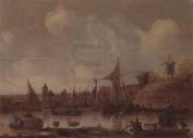 unknow artist A River landscape with ferries and other shipping,a church beyond oil painting picture